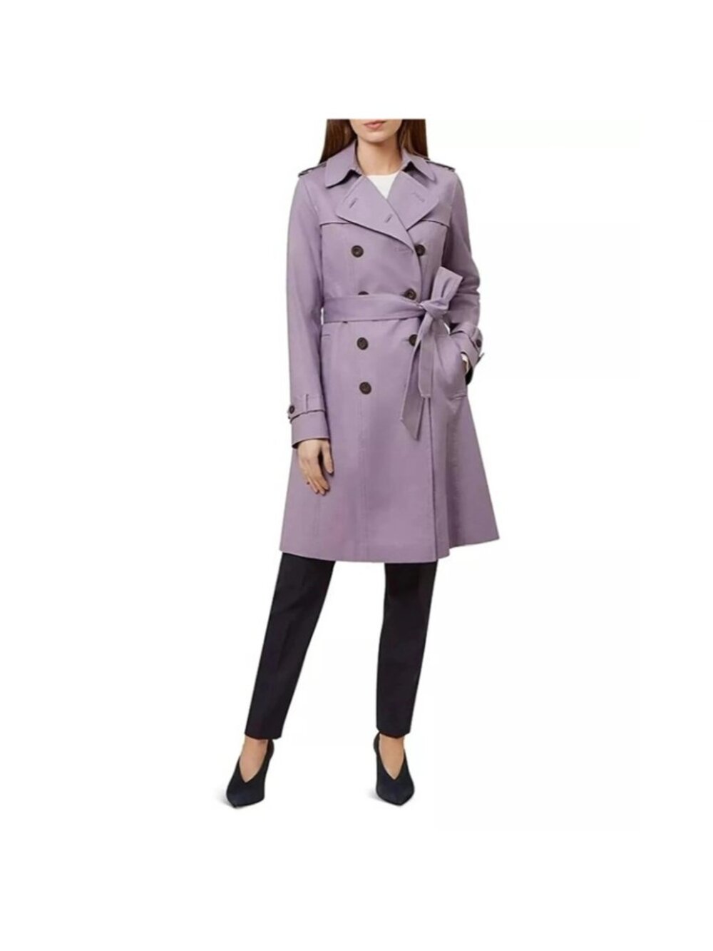 NWOT Hobbs London Women's Lavender Saskia Double-Breasted Trench Coat Sz 10 3299 - Picture 2 of 16